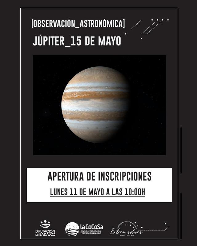 Cartel de la observación astronómica de Júpiter en La Cocosa.