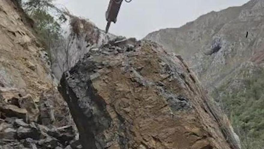VÍDEO: Comienzan los trabajos para retirar el argayo que sepultó la carretera de Viegu, en Ponga