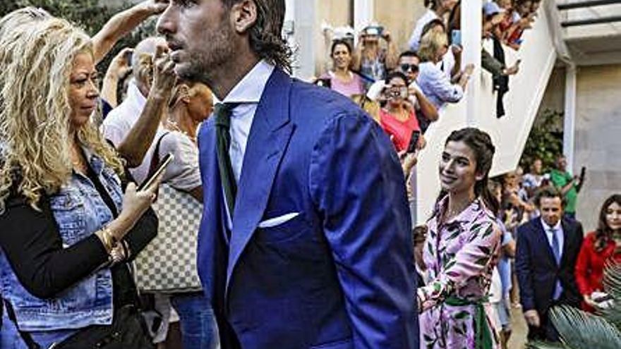 Feliciano López, David Ferrer y Carlos Moyá, antes de la boda.