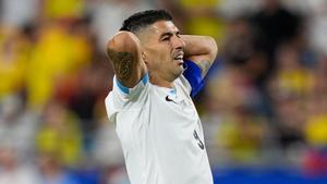 Luis Suárez se lamenta en el Colombia-Uruguay de semifinales de la Copa América