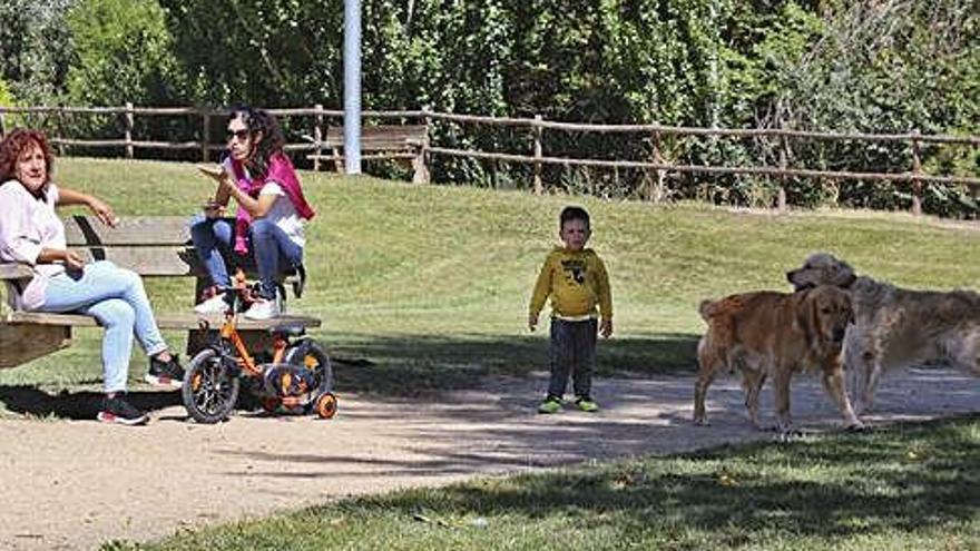 Dos de las encuestadas con sus perros, en la zona de suelta de Valorio.