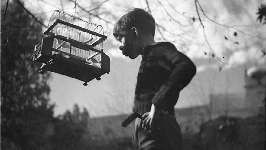 Una fotografia de Mey Rahola datada entre 1933 i 1936 mostra un noi amb una gàbia.