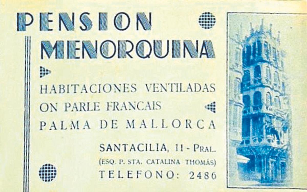 Tarjeta de la Pensión Menorquina.