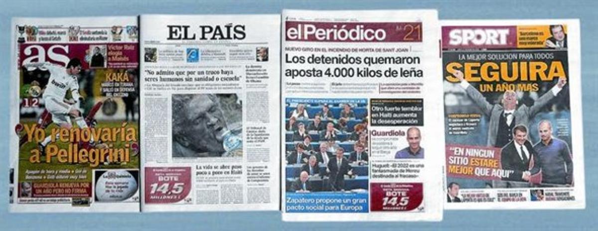 Portades d’ahir dels mitjans escrits ’El País’, EL PERIÓDICO DE CATALUNYA, ’As’ i ’Sport’. Portades d’ahir dels mitjans escrits ’El País’, EL PERIÓDICO DE CATALUNYA, ’As’ i ’Sport’.