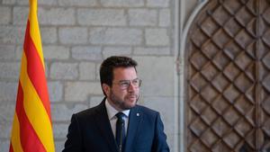 El president en funciones de la Generalitat, Pere Aragonès, comparece para hacer balance