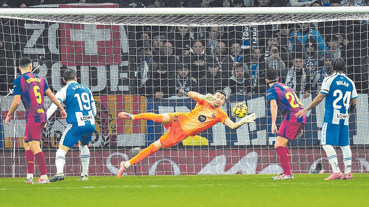 Joan García durant el partit contra l'Espanyol