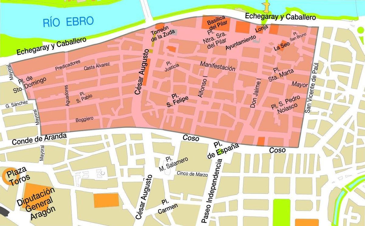 Mapa de la zona de bajas emisiones en Zaragoza.