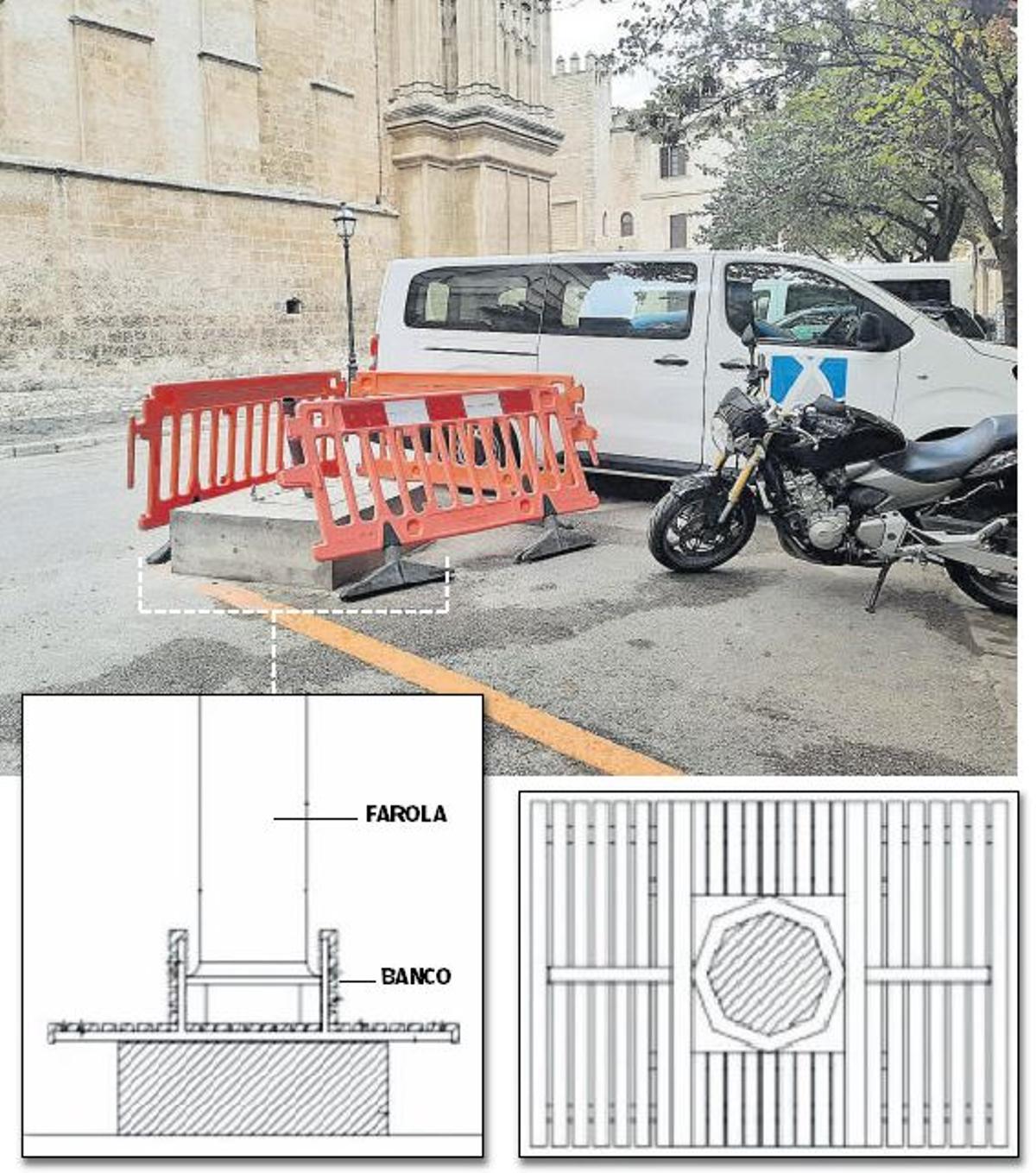 Bases de hormigón como soporte de las nuevas farolas