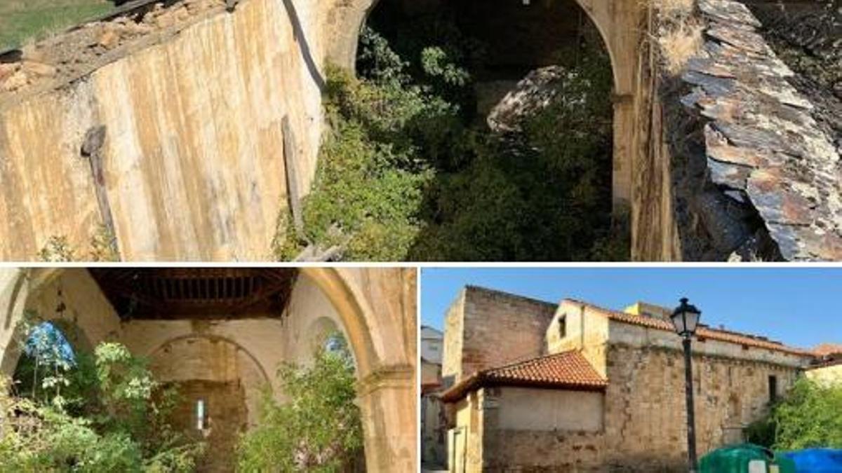Arriba y a la izquierda, la iglesia de San Jorge de Carbajales de la Encomienda, abajo a la derecha, la de San Leonardo de Zamora.
