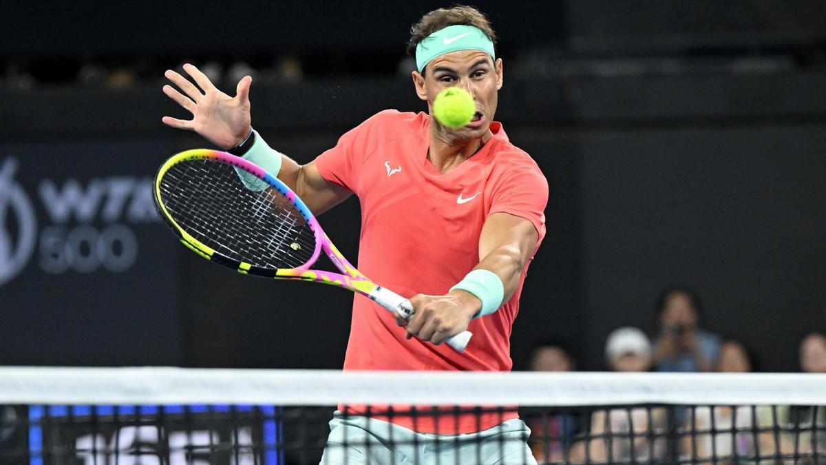 Tenis. Rafa Nadal, en su partido de dobles este domingo en Brisbane.
