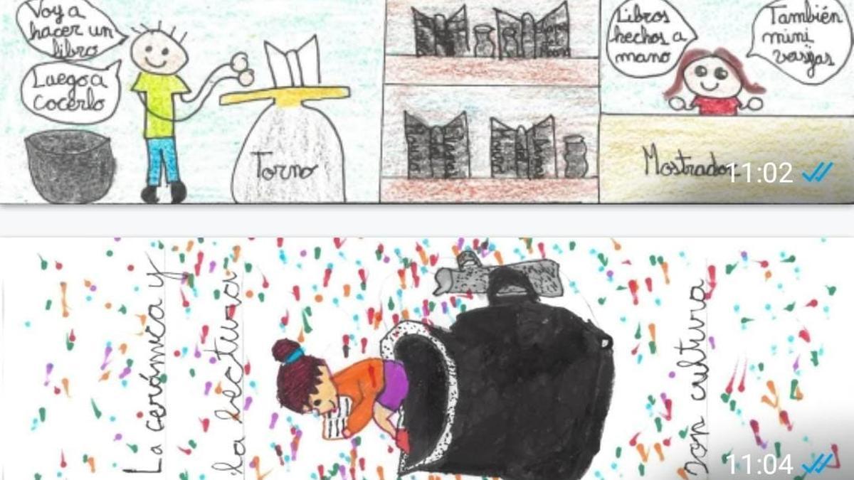 Las dos creaciones premiadas en el concurso de marcapáginas.