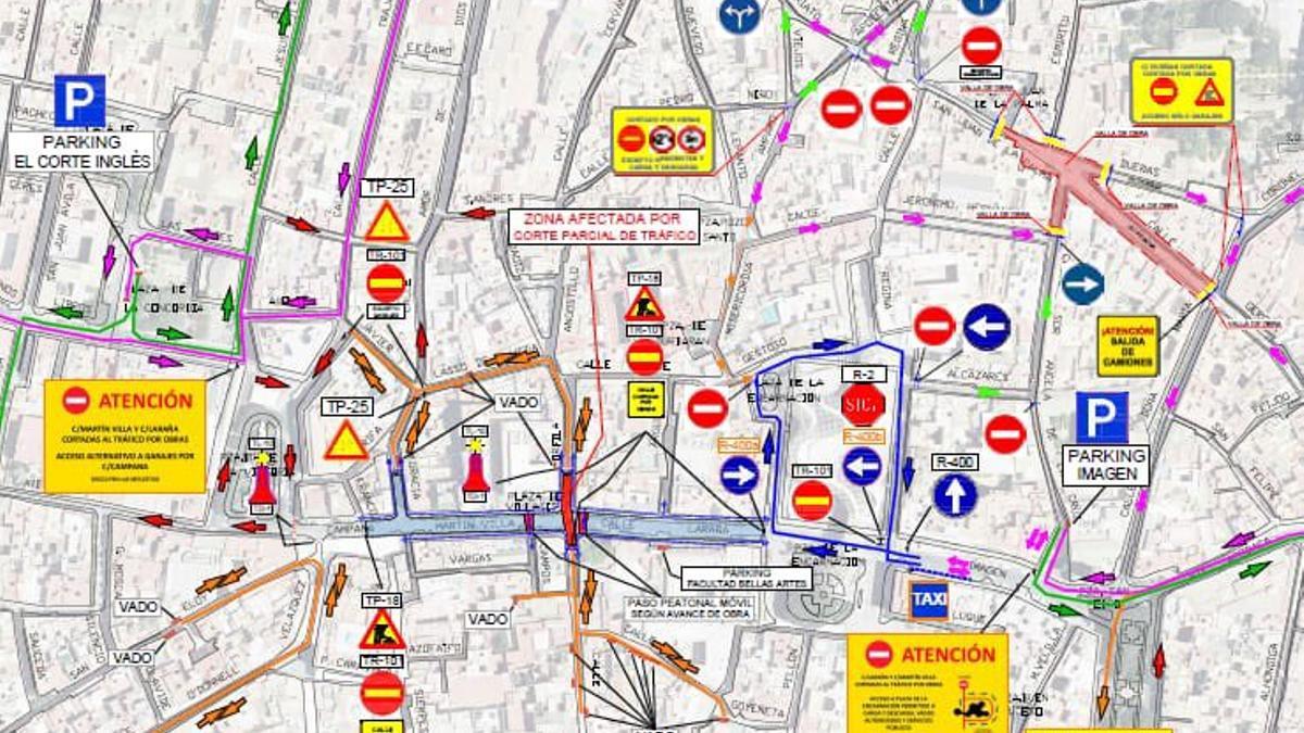 Croquis con los cortes en la calle Orfila por las obras del trnavibús