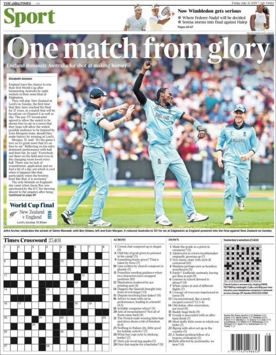 Portada THE TIMES SPORT viernes 12 julio 2019