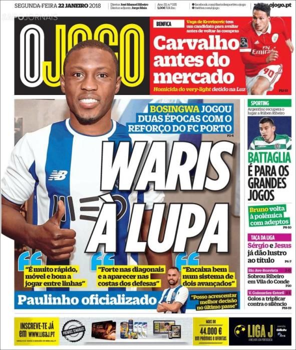 Portadas deportivas lunes 22 de enero de 2018