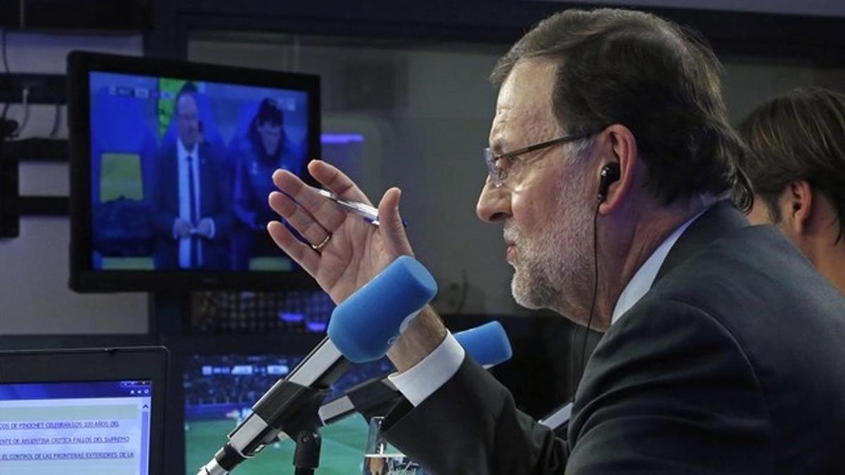 El presidente del Gobierno Mariano Rajoy, durante su aparición como comentarista en la Cope