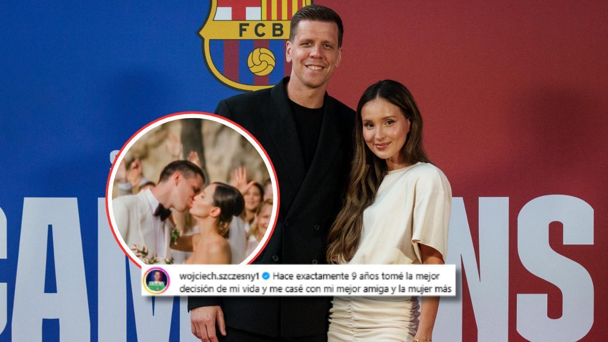 Wojchiec Szczesny y Marina Szczesna celebran nueve años de matrimonio en Barcelona.