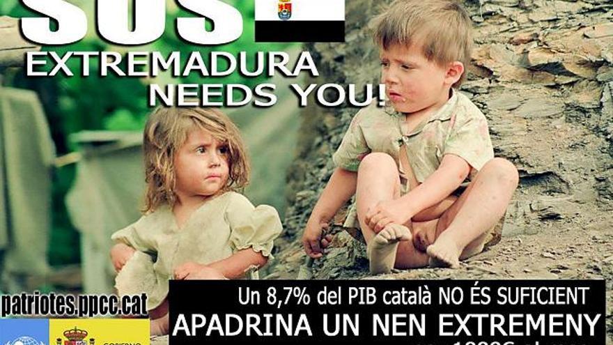 Imagen tomada del blog personal del concejal de ICV-EUiA de Torredembarra (Tarragona), Lluís Suñé, en la que se refleja una supuesta campaña de apadrinamiento internacional bajo el lema &quot;Apadrina a un niño extremeño por 1.000 euros al mes&quot;. La vicepresidenta primera de la Junta de Extremadura, Dolores Pallero, ha anunciado en rueda de prensa que el Gobierno extremeño tomará medidas legales contra Suñé.