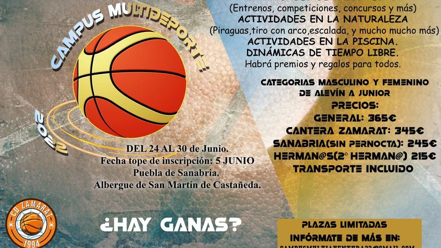 Cartel del campus deportivo veraniego del CD Zamarat para 2022.