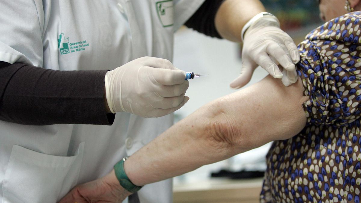 Una mujer recibe la vacuna de la gripe en un centro de salud de Mérida.