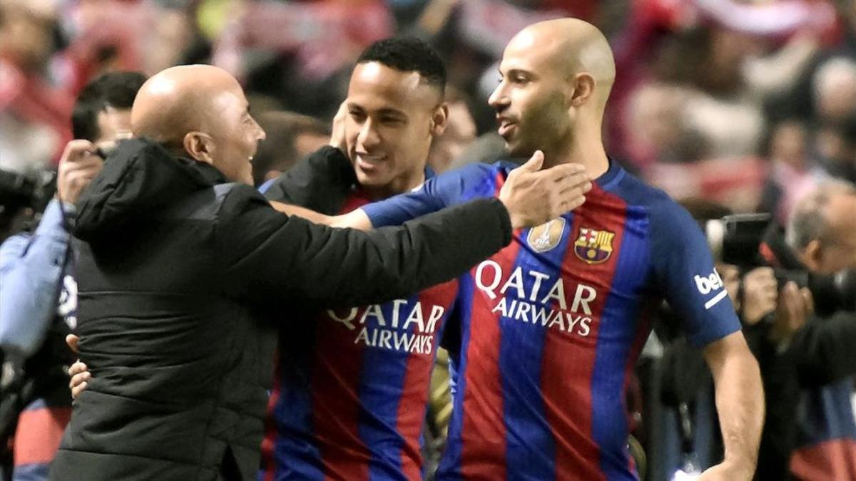 Sampaoli, con Neymar y Mascherano