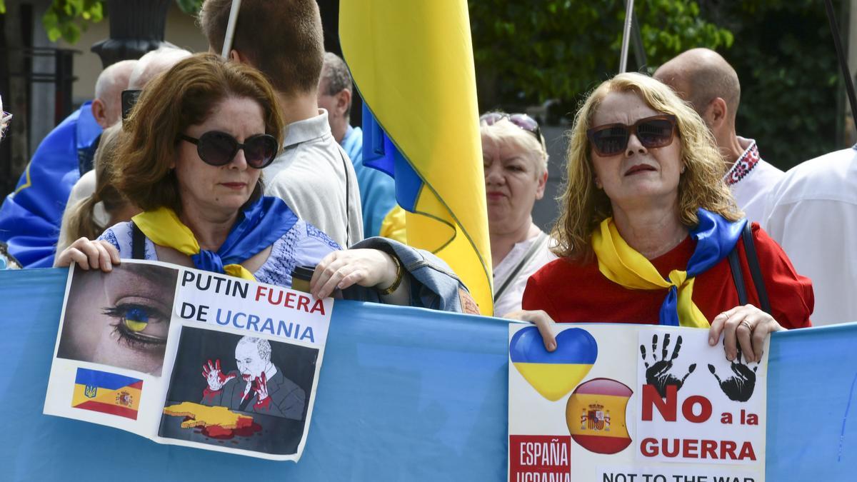 Manifestación en apoyo a Ucrania en Madrid.