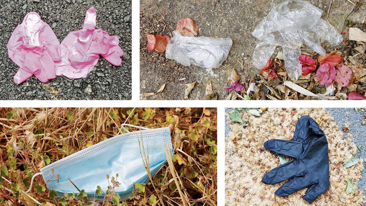 Kein schöner Anblick: Masken, Handschuhe in allen möglichen Farben und Plastikbänder von Absperrungen der Polizei in 
und um Sencelles sowie Palma de Mallorca.
