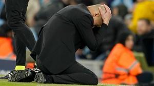 Guardiola, durante el decisivo City - Real Madrid