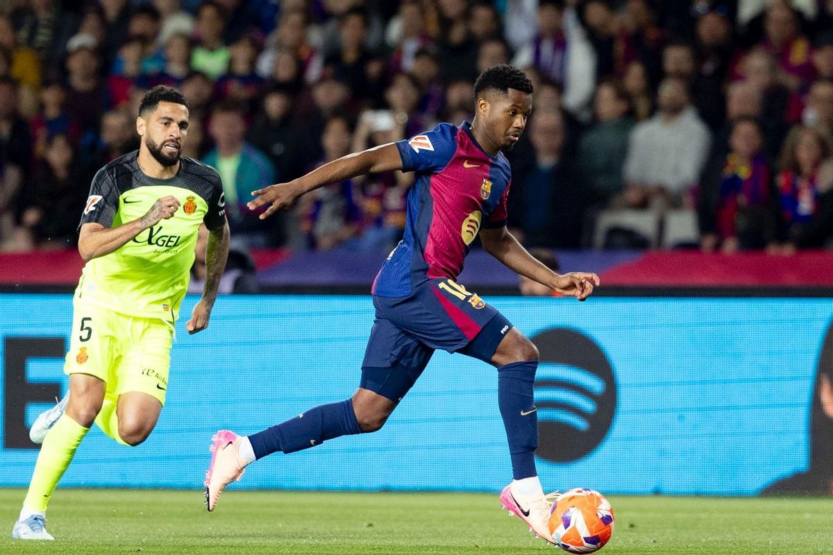 Ansu, en un lance del partido ante el Mallorca