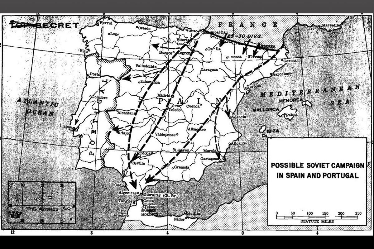 Previsión del avance ruso sobre España y Portugal. Documento del 30 de septiembre de 1953 desclasificado por la OTAN
