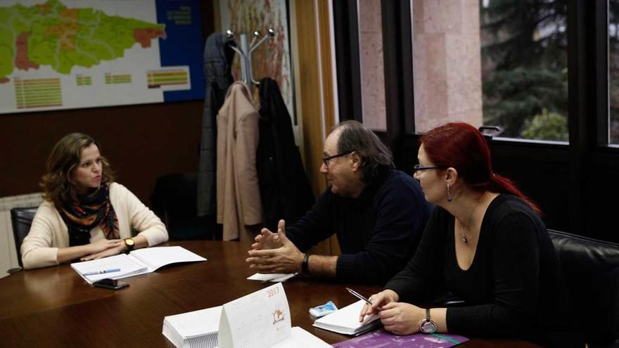 Paula Álvarez, Mario Suárez y Estefanía Puente, ayer, en Oviedo.