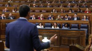 El presidente del Gobierno, Pedro Sánchez, interviene durante una sesión de control al Gobierno, en el Congreso de los Diputados, a 22 de febrero de 2023, en Madrid (España). Durante la sesión, el presidente del Gobierno, ha respondido a preguntas sobre e