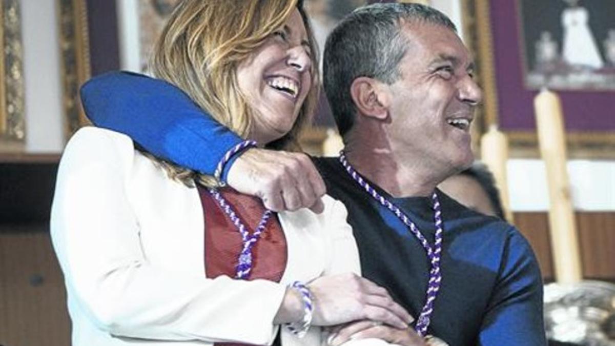 La presidenta andaluza Susana Díaz junto al actor Antonio Banderas, ayer en Málaga.