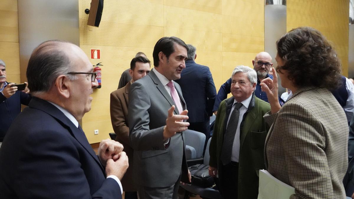 El consejero Quiñones, en el centro, durante el encuentro de hoy en Valladolid.