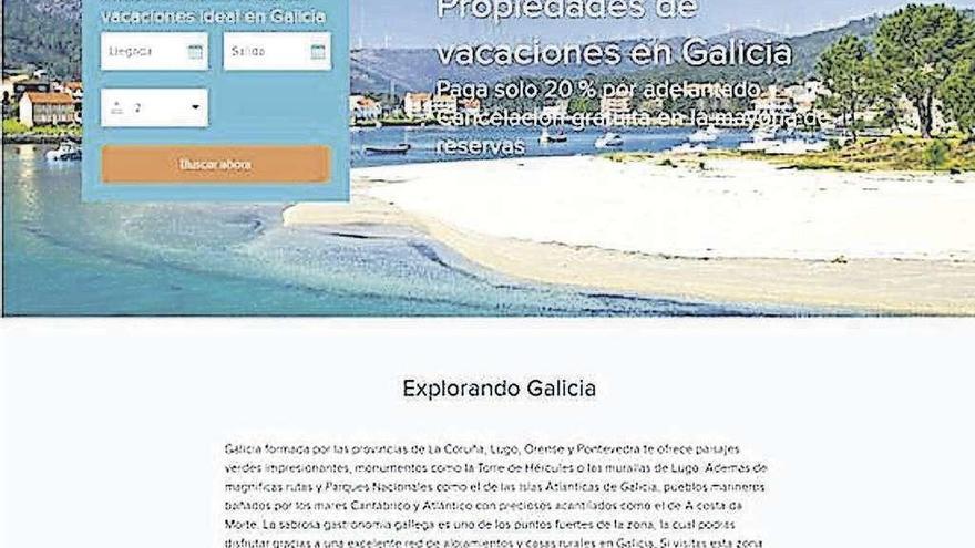 Página web que oferta viviendas para alojarse durante las vacaciones en Galicia. // FdV
