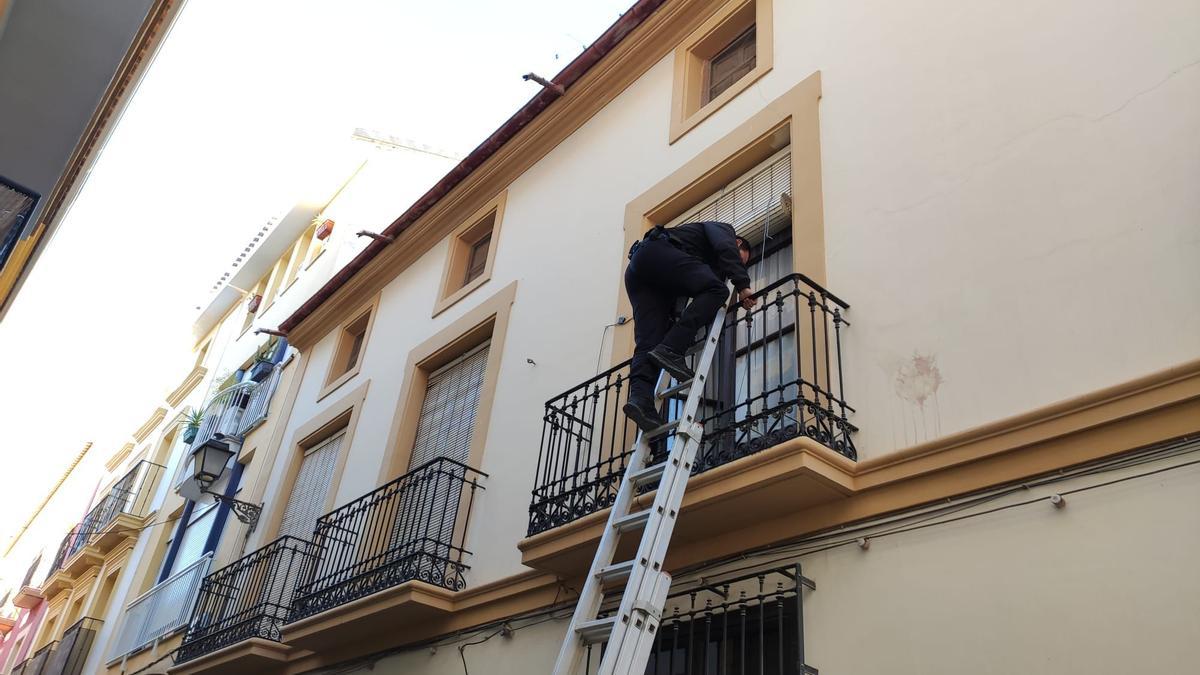 Los agentes accedían a la casa por una ventana, rota por el presunto ladrón.