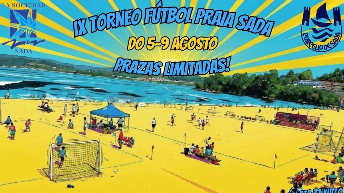 Cartel del torneo de fútbol Praia Sada.