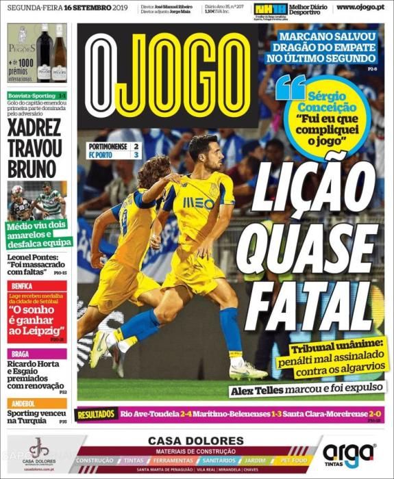 Portada O JOGO lunes 16 septiembre 2019