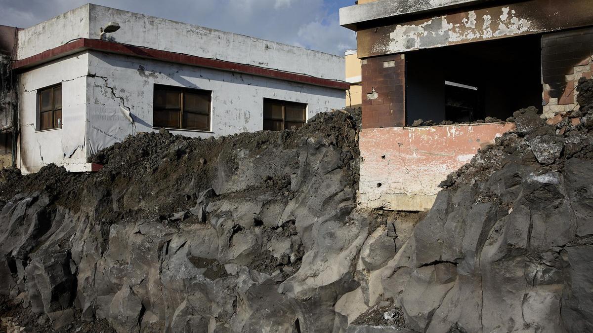 Viviendas afectadas por la erupción del volcán de La Palma.