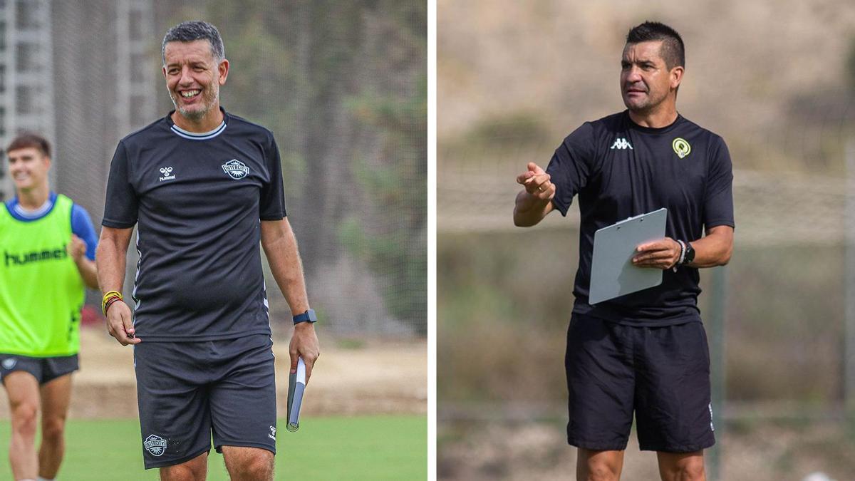 Sandroni y Torrecilla, entrenadores de Intercity y Hércules, en el último entrenamiento antes del derbi.