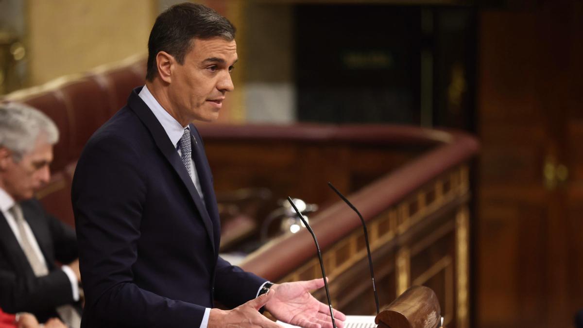 El presidente del Gobierno, Pedro Sánchez, interviene durante la primera jornada de la 26 edición del Debate sobre el Estado de la Nación.