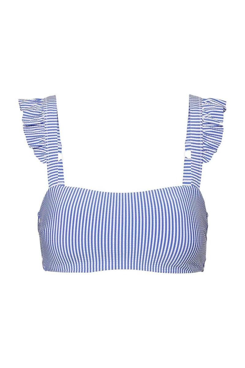 Top de bikini a rayas blancas y azules de C&amp;A. (Precio: 14,90 euros)