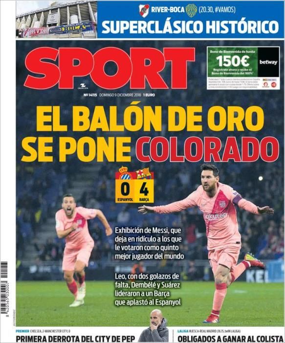 Portada SPORT domingo 9 diciembre 2018