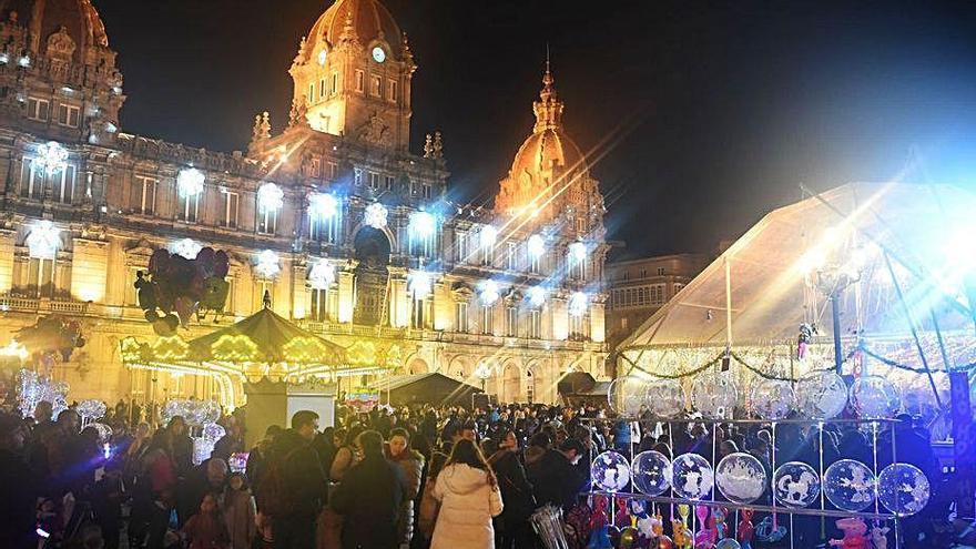 Alumbrado navideño en María Pita el año pasado.