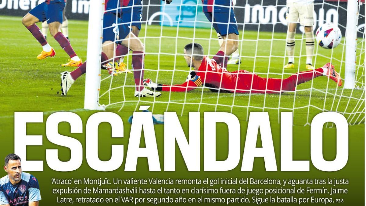 La portada de Superdeporte de este martes 30 de abril habla de &quot;Escándalo&quot; en el barça-Valencia (4-2)