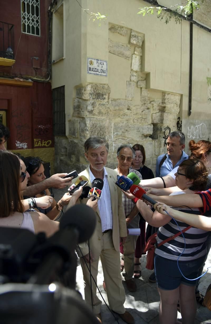 Hallados restos de un torreón romano entre una tienda y un bar de Zaragoza