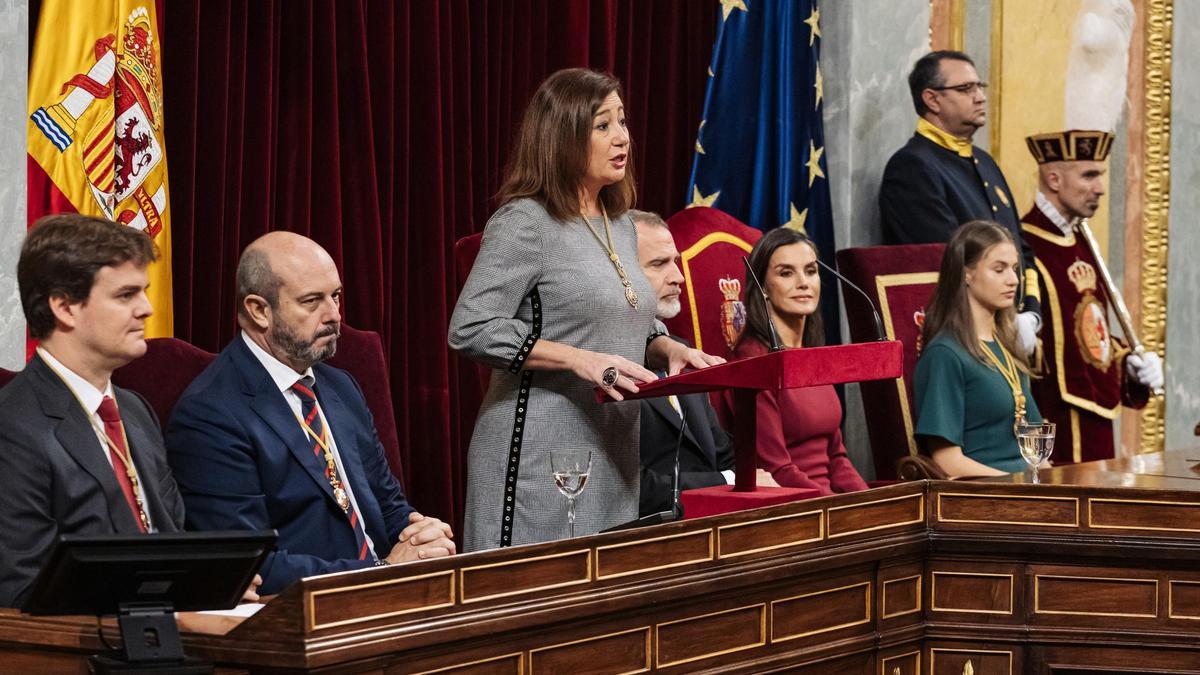 La presidenta del Congreso, Francina Armengol, durante su discurso en la apertura de la legislatura.