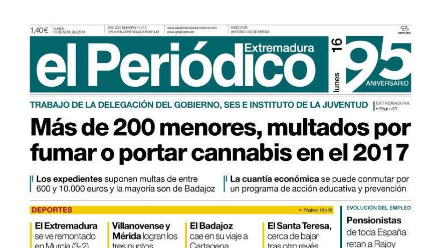 Esta es la portada de EL PERIÓDICO EXTREMADURA correspondiente al día 16 de abril del 2018