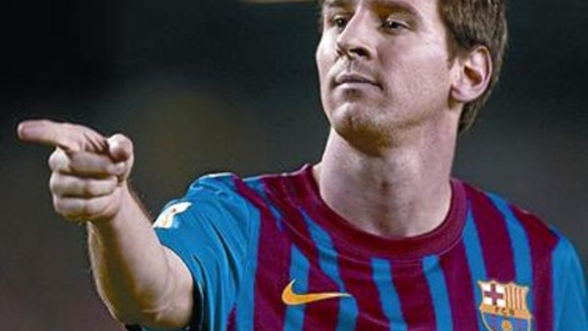 Messi, tras marcar el primero de sus tres goles al Mallorca