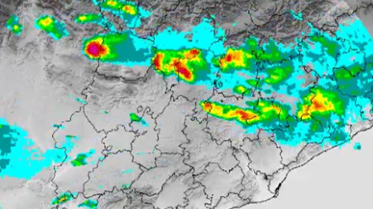 Imagen del radar de Meteocat, con previsión de fuertes lluvias.