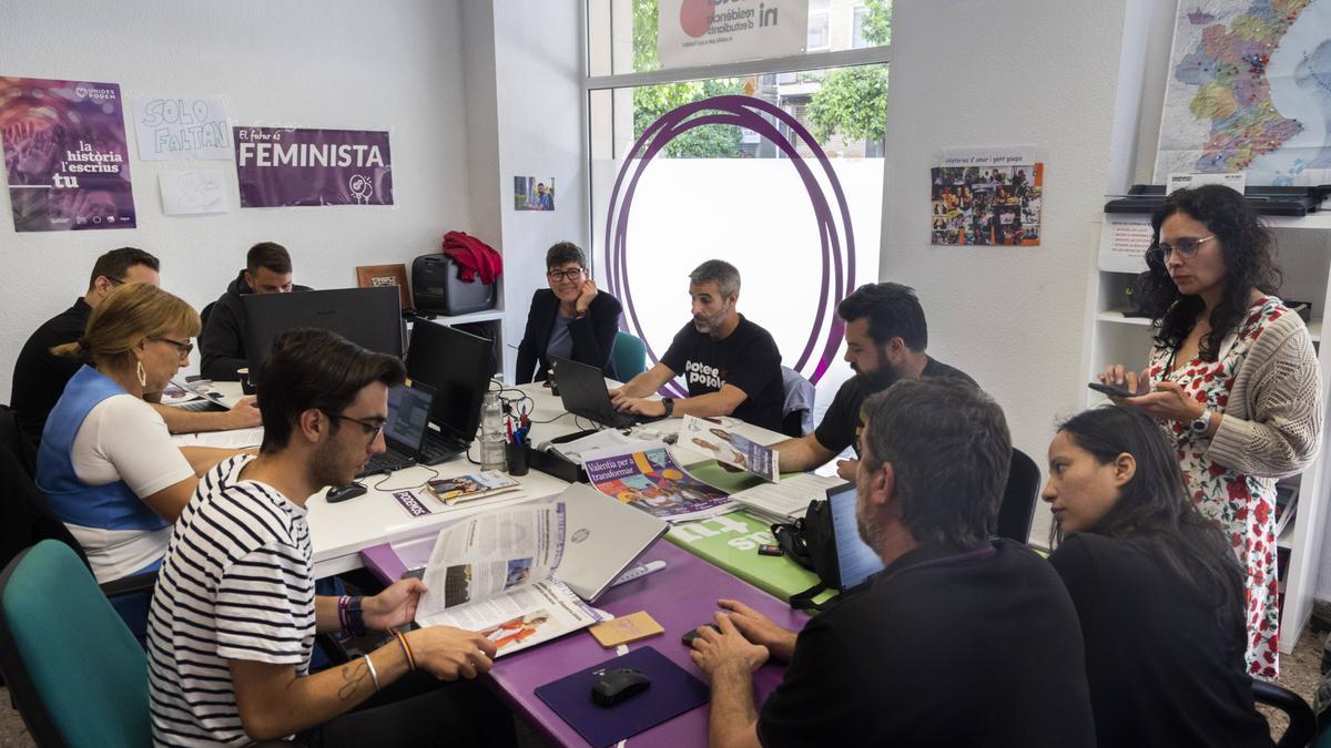 El equipo de campaña de Podem, en las semanas previas al 28M